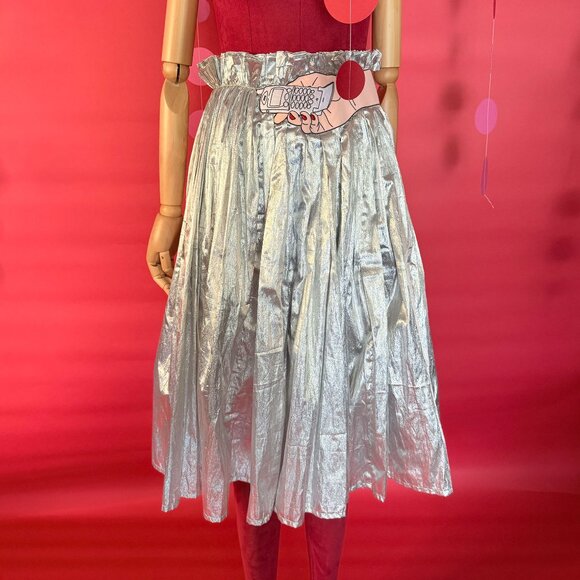 Unique Silver Metallic Skirt – Pop Art Waistband by House of Cards - Y2K-style - Picture 1 of 11